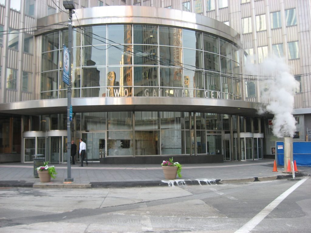 Glass entrance doors on a commercial building