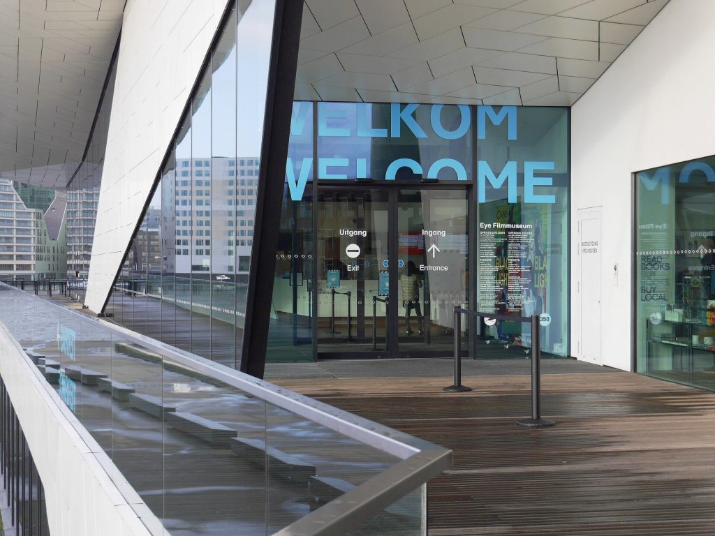 Glass entrance doors on a commercial building